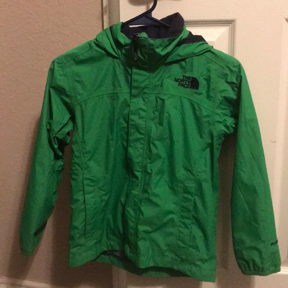 Green north face rain coat/windbreaker